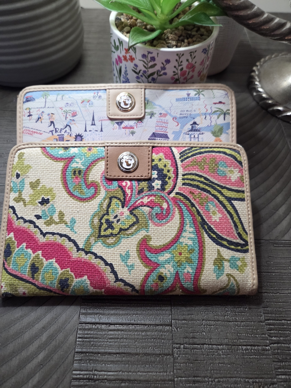 2 Spartina 449 Bright Fun Canvas Style Fabric Leather Metal Mermaid Wallet (S)